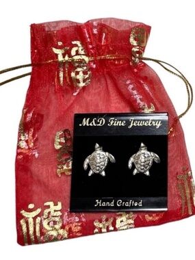 M&D Fine Jewelry .925 Sterling Silver Hand Crafted Sea Turtle Stud Earrings